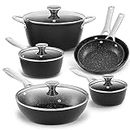 Induction Cookware Nonstick, BEZIA Pots and Pans Set for Induction Cooktop, Compatible with All Stoves, Dishwasher Safe Kitchen Cooking Pan Set with Frying Pans, Saucepans & Stockpot, 10-Piece