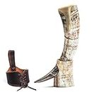 Norse Tradesman Genuine 12" Ox-Horn Viking Drinking Horn with Premium Brass Rim, Fitted Horn Stand and Burlap Gift Sack - Low Polish Horn - "The Classic"