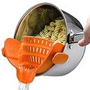 Original Kitchen Gizmo Strainer for Pots, Pans, and Bowls | Adjustable Silicone Clip on Colander | Snap N Strain Kitchen Gadget for Fruits, Veggies, Salads, Pasta, & More | Dishwasher Safe | Orange