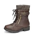 DREAM PAIRS Unisex-child Amazon-K Brown Girl's Mid Calf Combat Boots Size 5 Big Kid M US, Brown-z