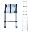 Telescoping Ladder, 10 FT Stainless Steel Extension Ladder for Home, Collapsible Ladders 330 Lb Max Capacity, Multi-Purpose Telescopic Ladder for Roof Ceiling, Household Daily, EN131 Certificated