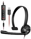 NUBWO HW02 USB Headset with Microphone Noise Cancelling & Audio Controls, Over-The-Head Computer Headphone for PC, Super Light, Ultra Comfort ?Black?