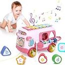 Yellcetoy Toys Gifts for 1 Year Old Girls, Baby Girl Toy 12 18 Months Musical Sensory Bus with Xylophone, Shape Sorter Pull Along Toy for 12-18 Months Early Educational Toy Birthday Chirstmas Present