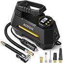 AstroAI Tyre Inflator Air Compressor 12V, Portable Electric Auto-Stop Car Tyre Pump with Tyre Pressure Gauge, Valve Adaptors and LED Light, Car Accessories, Yellow