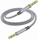 Henrety 3.5mm Nylon Braided Aux Cable (6.5ft/2m) - Male to Male Audio Auxiliary Cord for Headphones, Car, Home Stereos, Speaker, iPhone, iPad, iPod, Echo - Gray