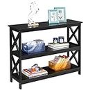 YAHEETECH Console Table w/Storage Shelves, Occasional Narrow Sofa Table for Entryway/Hallway, 3 Tier X-Design Bookshelf, Living Room Entry Hall Table Furniture, Black