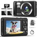 Digital Camera - 4K 44MP UHD Digital Cameras for Photography - Autofocus Point and Shoot Vlogging Camera with 16X Zoom, 32GB SD Card, 2 Batteries - Compact Small Camera for Kids Teens Boys Girls