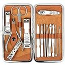 H&S Manicure Set - Pedicure and Manicure Kit for Women & Men - 14 pcs - Stainless Steel Nail Clippers & Cuticle Remover - Cutter Trimming Grooming Tools - w/Leather Case