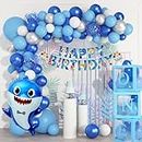 Rozi Decoration Baby Shark Theme One Letter Balloon Box for 1st Birthday Decoration Items Set of 103 Pcs Baby Shark Theme 1st Birthday Decorations, Baby Shark 2nd Birthday Theme Decoration