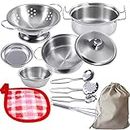 Mini Play Kitchen Food Cooking Accessories.Stainless Steel Pretend Cooking Tools Set di pentole Giocattoli Montessori Play Kitchen Set di pentole e padelle per bambini Giocattoli per bambini più