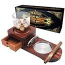 Wooden Cigar Ashtray Whiskey Coaster – Crefun CK2631 Cigar Accessories for Men Whiskey Accessories Cigar Gift Set, Décor for Home Office, with Detachable Ashtray Drawer Cigar Cutter and 2 Cigar Holder