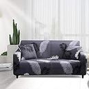 Lukzer Stretchable 3 Seater Sofa Cover with 2 Cushion Cover Universal Fit Elastic Sofa Slipcover for Living Room Triple Seater Protective Couch Case (Grey Leaves Design / 180-230cm)