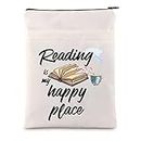 FEELMEM Funda para libro de lectura My Happy Place Reading Bookaholics Gift Book Club Readers Book Book Book Zipper Pouch Bookworm Gift
