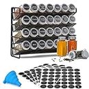 Spice Rack with 28 Spice Jars, Spice Rack Organizer for Cabinet, Spice Jars with Labels, 386 Spice Labels, 4 Tier Seasoning Organizer for Countertop, Cabinet, Kitchen, Pantry, Cupboard