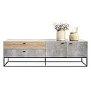 HEQS Jay TV Stand with Metal Legs, Durable MDF & Particleboard, Cement & Dark Oak Finish, Modern Entertainment Center, Spacious Media Console, Stylish Living Room Furniture, 48cm H x 160cm W x 40cm D