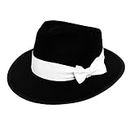 1 X GANGSTER HAT BLACK FELT WITH WHTIE BAND FANCY DRESS COSTUME ACCESSORY BULK GANGSTER TRILBY FEDORA 1920'S UNISEX MENS & WOMENS (PACK OF 1)