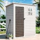 CDCASA 5x3 FT Resin Storage Shed, Waterproof Outdoor Shed with Floor & Lockable Door & Window & Vents, Plastic Tool Shed for Backyard, Patio, Poolside, Lawn, Dove Grey