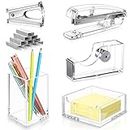 6 Pieces Clear Office Desk Accessories for Women Office Supplies Include Clear Acrylic Tape Dispenser, Notepad Holder, Stapler, Pen Holder, Staples and Staple Remover for Student Teacher