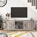 SAINTCY Grey TV Stand for 55/65/70/75/80 inch TV, TV Media Center, Rustic Entertainment Center with Doors Wood Storage Cabinet Media Console for Living Room, Bedroom, 70 inch Long
