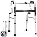 Eosprim Lightweight Folding Walker for Seniors, Adjustable Upright Rolling Walker, Foldable Walkers with Wheel & Arm Support, Mobility & Daily Living Aids Accessories for Elderly Handicap & Disabled