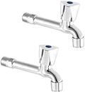 SPAZIO Stainless Steel Brass Disc Jazz Long Body Bib Cock Tap with Wall Flange for Bathroom& Kitchen (Standard; Silver) - Pack of 2