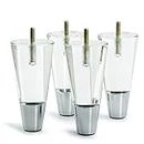 Acrylic Furniture Legs Replacement Sofa Feet Cabinet Modern Clear Decor DIY Legs Tapered Style Set of 4 Chrome (4.7inch)