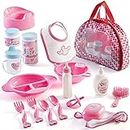 Prextex 18-Piece Baby Doll Accessories Set with Carrying Case - Includes Bottle, Sippie Cup, Pacifier, Bib, Hair Brush, Plates and More, Perfect for Kids, Toddlers, and Girls