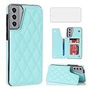 Asuwish Phone Case for Samsung Galaxy S21 5G 6.2 inch Wallet Cover with Tempered Glass Screen Protector and Leather RFID Credit Card Holder Stand Slot Cell Accessories S 21 21S G5 Women Men Mint Green
