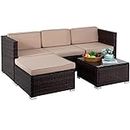 FDW 5 Pieces Outdoor Patio Furniture Sets Sectional Sofa Rattan Chair Wicker Conversation Set Outdoor Backyard Porch Poolside Balcony Garden Furniture with Coffee Table,Khaki