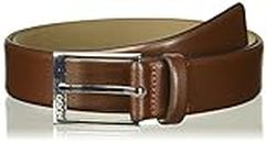 HUGO Men's Gellot Belt in Grainy Emed Leather, Dark Brown, 40
