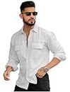 IndoPrimo Men's Regular Fit Fancy Double Pocket Casual Shirt for Men Full Sleeves - Cargo (Medium, White)