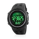 Welltop Mens Sports Digital Watch, Waterproof Sports Watch Outdoor Running Watch with LED Backlight, Timer, Alarm, Sport LED Wrist Watch for Men (Black)
