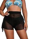 WDIRARA Women's Plus Size Sheer Mesh Ruffle Trim Cover Up Shorts Swimwear, Black, XX-Large Plus