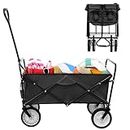 Multi-Purpose Utility Cart, Folding Garden Wagon w/2 Cup Holders, 80kg Weight Capacity – Heavy Duty for Outdoors Camping Shopping Sports Yard Beach