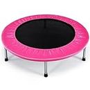 SPOTRAVEL Mini Outdoor Trampoline, 38” Foldable Rebounder with PVC Protective Cover, Portable Recreational Fitness Bouncer for Kids & Adults (Pink)