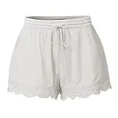 Shorts for Women Solid Color Lace Shorts Summer Cotton&Linen Casual Shorts Loose Cozy Lace-Up Yoga Pants Leggings Fall Prime Deals