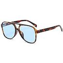 OSAGAMA Vintage Retro Sonnenbrille Gelb Getönte Brille für Damen Herren (Leopard Blau)