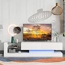 BAMACAR LED Long TV Stand For 80 Inch TV, Stand TV 70 Inch Modern White Entertainment Center With Storage, 70 75 80 Inch TV Stands For Living Room, TV Stand with Storage Large TV Stand with 75 Inch TV