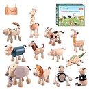 12PCS Bendable Wooden Animal Toys, Fun and Posable Animal Toys Figures for Early Education, Safari Wood Toy for Kids, Smooth Natural Wood, Wood Animal Learning Toy for Children