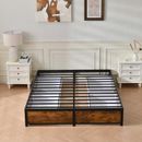 17 Stories Avaah Industrial Style Storage Bed Frame w/ 4 Drawers, No Headboard Wood/Plastic/Metal in Black/Brown | 12 H x 55.5 W x 76 D in | Wayfair