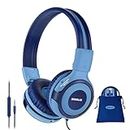 SIMOLIO Kids Wired Headphones for School with Microphone, Volume Limit, Sharing Jack, Adjustable & Durable, Tangle-Free Foldable Stereo Headsets for Boys Travel