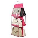 GBMI Hanging Handbags Storage Organiser for ladies Handbags Purse Wardrobe Closet Clutch Organizer Holder Bag with 6 Pockets Compartments, Women, Foldable, Non-Woven, 90X35X35cm (Pink)
