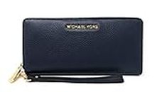 Michael Kors Jet Set Travel Continental Leather Wallet/Wristlet Navy Gold, NS