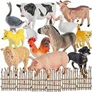 BUYGER Set Animali Fattoria Giocattolo per Bambini, Grandi e Mini Realistico Animali Plastica Figurine con Recinzioni, Giochi Educativo Regalo per Bambini 3 4 5 6 Anni
