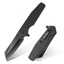 FLISSA Folding Knife, 4-3/4" Reverse Tanto Folding Pocket Knife, Black Stonewash Blade, G10 Handle, for Hunting, Survival, Camping and Outdoor Activities