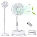 Primevolve Portable Oscillating Standing Fan,Rechargeable Battery Operated USB Floor Table Desk Fan with Remote, 4 Speed Settings Pedestal Fans for Bedroom Office Camping Fishing Travel White 7.7"