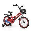 BABY JOY Kids Bike, 16 Inches Children Bikes for Boys Girls Age 3-8 Years w/Training Wheels, Handbrake, Coaster Brake & Removable Basket, Kids Bicycle of Multiple Colors
