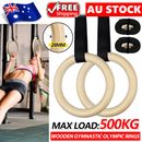 Wooden Olympic Gymnastic Rings Crossfit Pro Straps Gym Fitness Training Exercise