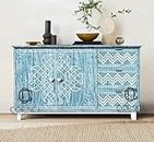 CORSICA DESIGNS | Modern Modern Sideboard with White Accents | 100% Solid Mango Wood | Storage Cabinet & Chest | Bedroom, Dining Room & Living Room | Textured Blue/White (A. 2 Doors + 3 Drawers)