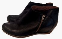Dansko Boots Leyla Side Zip Ankle Bootie Black Leather Low Wedge Women's Size 8